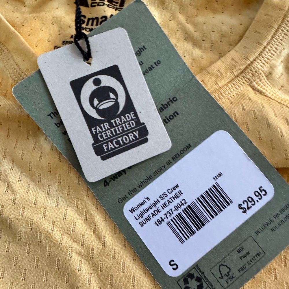 REI Butter Yellow Short Sleeve Performance Tee - Picture 3 of 4